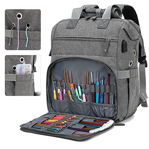 Knitting Bag Backpack, Yarn Storage Organizer Travel Crochet Bag with USB Charging Port - Image 3