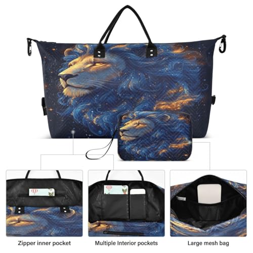 Blue Lion Starry Black Travel Duffle Bag Gym Bag Weekender Bags with Toiletry Bag Travel Trip Tote Bag2