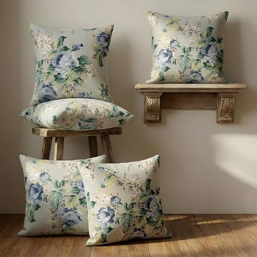 Image of Clasiko Cotton Cushion Covers 16x16 - Set of 5 Decorative Cushion Covers, Garden Frost, Soft Cotton, Hidden Zip, Sofa & Bedroom Decor