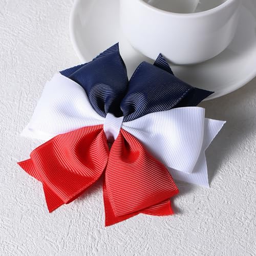 Pinzas para cabello con lazo 4.3'' rojo blanco azul miniatura 6