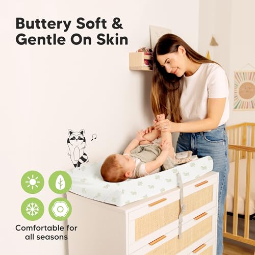 Image of 2-Pack Waterproof Changing Pad Covers Boy, Girl - 32x16 Soft Viscose Derived from Bamboo Baby Changing Table Cover, Wipeable Diaper Change Pad Sheets, Nursery Contour Baby Diaper Change Liner (Elly)