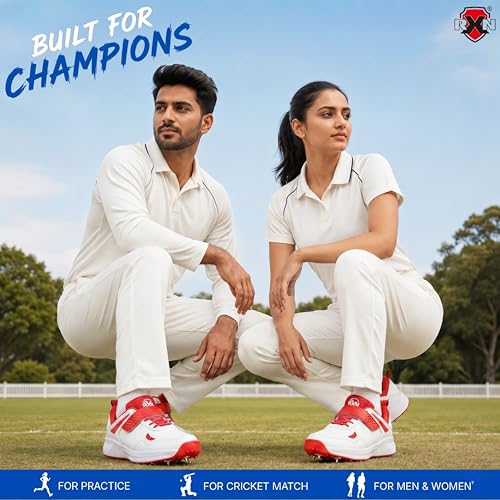 Image of RXN Victor Bowling Metal Spike Cricket Shoes for Men & Women | Cricket Spike Shoes with Phylon Sole, TPU Outsole & Synthetic Leather Upper Comes with Extra Nails & Keys to Tighten