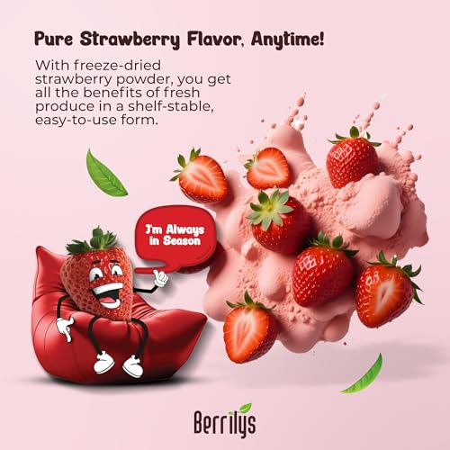 Berrilys Freeze Dried Strawberry Powder, Resealable Pack, Intense Strawberry Flavor, Culinary Versatility, Nutrient-Rich Goodness in Every Scoop, Great for Baking, 70 gr - Image 5