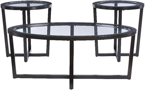 Miniatura 4 de Pemberly Row Juego de mesa redonda de 3 piezas para sala de estar, incluye 1 mesa auxiliar de madera y 2 mesas auxiliares con tapa de vidrio en