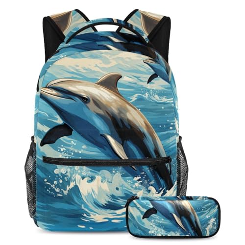 Sac à dos motif baleine amusant 2 pièces pour stimuler l'imagination des écoliers