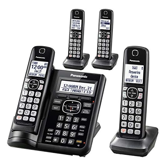 Panasonic Cordless Phone System with Answering Machine, One-Touch Call Block, Enhanced Noise Reduction, Talking Caller ID and Intercom Voice Paging - 4 Handsets - KX-TGF544B (Black)