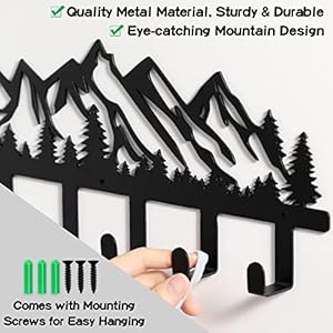 Qmetalart Mountain Metal Coat Racks Wall Mounted Entryway Kitchen Bathroom Storage Organizer Hanger for Coat Art Towel Purse Backpack Key Hat Clothes Hooks Rack Black Entrance Bedroom Gift