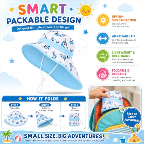Image of VRITRAZ Sun Protection UPF50+ Bucket Hat Toddler Summer Beach Play Hats with Neck Flap for Girl, Boy, Kids Summer Hat, Bucket Hat for Kids Ages 3-10 Years