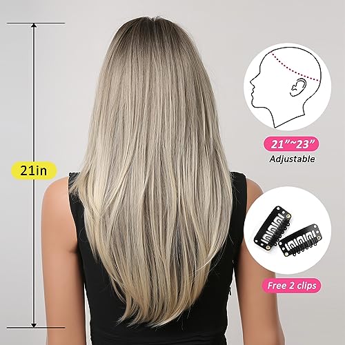 OUFEI Long Straight Ombre Blonde Layered Natural Wigs for Women Natural Synthetic Hair Heat Resistant Wigs for Daily Party Cosplay Wear - Image 4