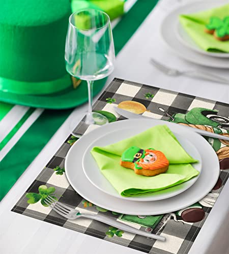 St. Patrick's Day Gnomes Placemats Set Of 4,12X18 Inch Gnomes With Truck Buffalo Plaid Shamrock Heat-Resistant Place Mats,Green Irish Table Decors For Seasonal Farmhouse Kitchen Dining Holiday Party #TOP2