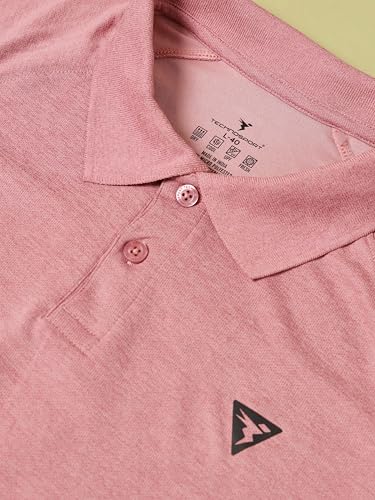 Image of TECHNOSPORT Men's 100% Polyester Slim Fit Self-Design Half Sleeve Polo T-Shirt with Double Cool, SPF50+ Properties for Gym, Workout 7 Regular Use