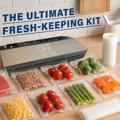 Image of Vacuum Sealer Machine With 1 Vacuum Roll & 50 Vacuum Pouches | Automatic Dry & Wet Sealing | Stainless Steel Cover For Food Packing Home & Small Business