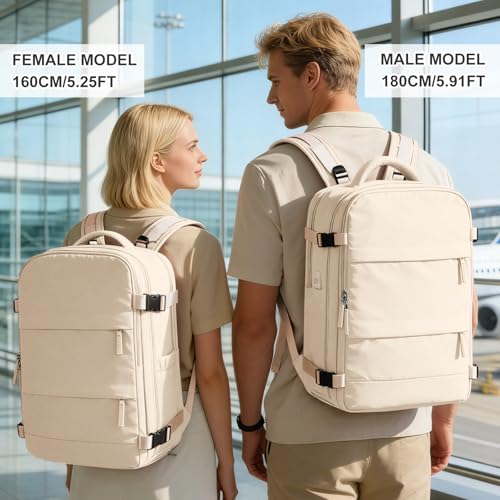 Image of coowoz Vacuum Backpack Travel with Pump,Travel Backpack with Vacuum System For Women Men,Carry On Backpack,Hiking Backpack Waterproof Outdoor Sports Rucksack Casual Daypack,30L(Vacuum pump),Beige