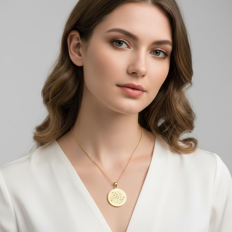 PNK_GH_1072 - Collar con colgante grabado del sistema solar, dije de plata de ley chapado en oro artesanal con cadena de cable de 18 pulgadas, grabado personalizado, regalo para amantes de la luna y