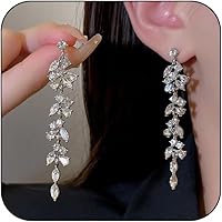 Shiny Silver Cubic Zirconia Tassel Drop Earrings for Women - Sparkling Rhinestone Wedding Bridesmaid Dangle Jewelry Preppy Aesthetic