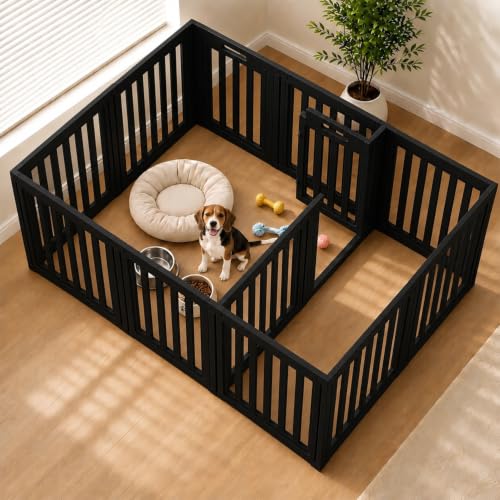 Image of EVERFRONT Dog Playpen with Door - Dog Pen Indoor - Easy Assemble Dog Play Pen - Puppy Playpen, Cat Playpen, Small Animal Playpen, Dog Play Pen Indoors (Black, 30 inch, 12 Panels)