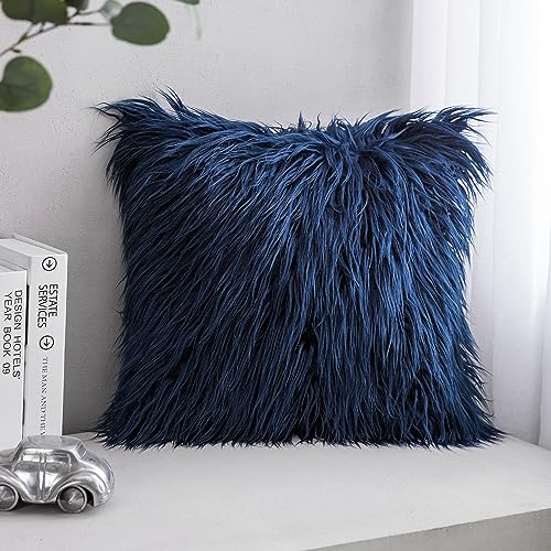 Image of Phantoscope Decorative New Luxury Series Merino Style Navy Blue Fur Throw Pillow Case Cushion Cover 18 inch x 18 inch 45cm x 45cm