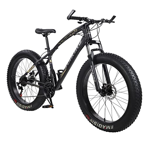 Fat Tire Mountain Bike, 26'' 21 Speed Outdoor Snow Beach Hybrid MTB Racing Bikes for Adult Women Men, Comfort Complete Cruiser Bicycle, Lightweight City Commuter Road Cycling, Dual Disc Brakes (E)