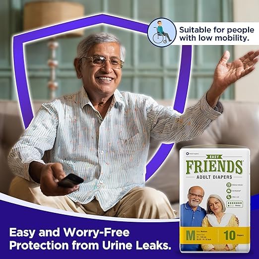 Image of Friends Easy Adult Diapers - 10 Count /Pack with odour lock and Anti-Bacterial Absorbent Core- Waist Size 30-56 Inch ; 76-142cm (PACK-6, MEDIUM 60 Count)