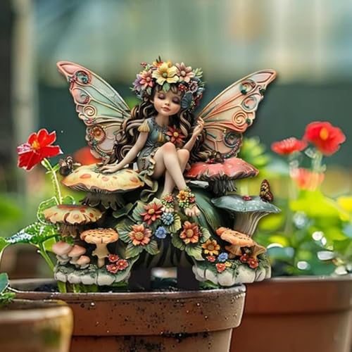 Decoración de macetas de hadas, figuras de jardín de hadas, estacas bohemias, decoración de maceta de patio de hadas acrílicas, arte de patio, para balcón, césped
