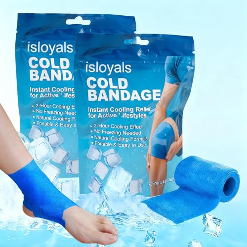 ISLOYALS 2 Packs Ice Tape - Instant Cooling and Compression Tape for Athletes No Refrigeration Needed Self Stick Bandage Wrap for Pain & Swelling Relief (Blue)