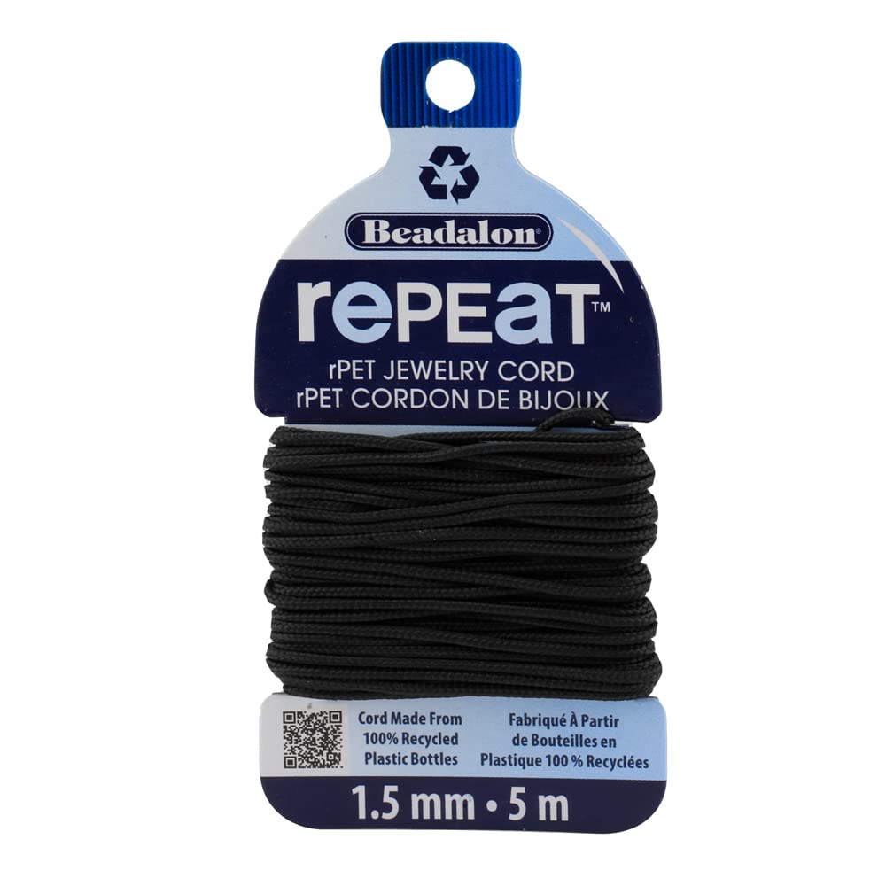 Cordon bijoux 1,5mm en plastique recyclé Beadalon noir pour création de bracelets 5m