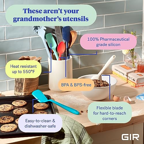 Gir: Get It Right Premium Silicone 5 Piece Utensil Set - Non-Stick Heat Resistant Kitchen Cooking And Serving Utensils - Silicone Spatula, Flip/Turner, And Spoonula - Black #TOP1