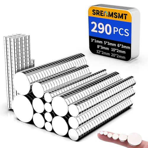 Image of SRENMSMT Small Magnets, 290 Pack Refrigerator Magnets of 7 Different Sizes, Mini Magnets, Disc Magnets, Small Magnets for Fridge, DIY, Whiteboard, Billboard in Home, Kitchen, Office, School