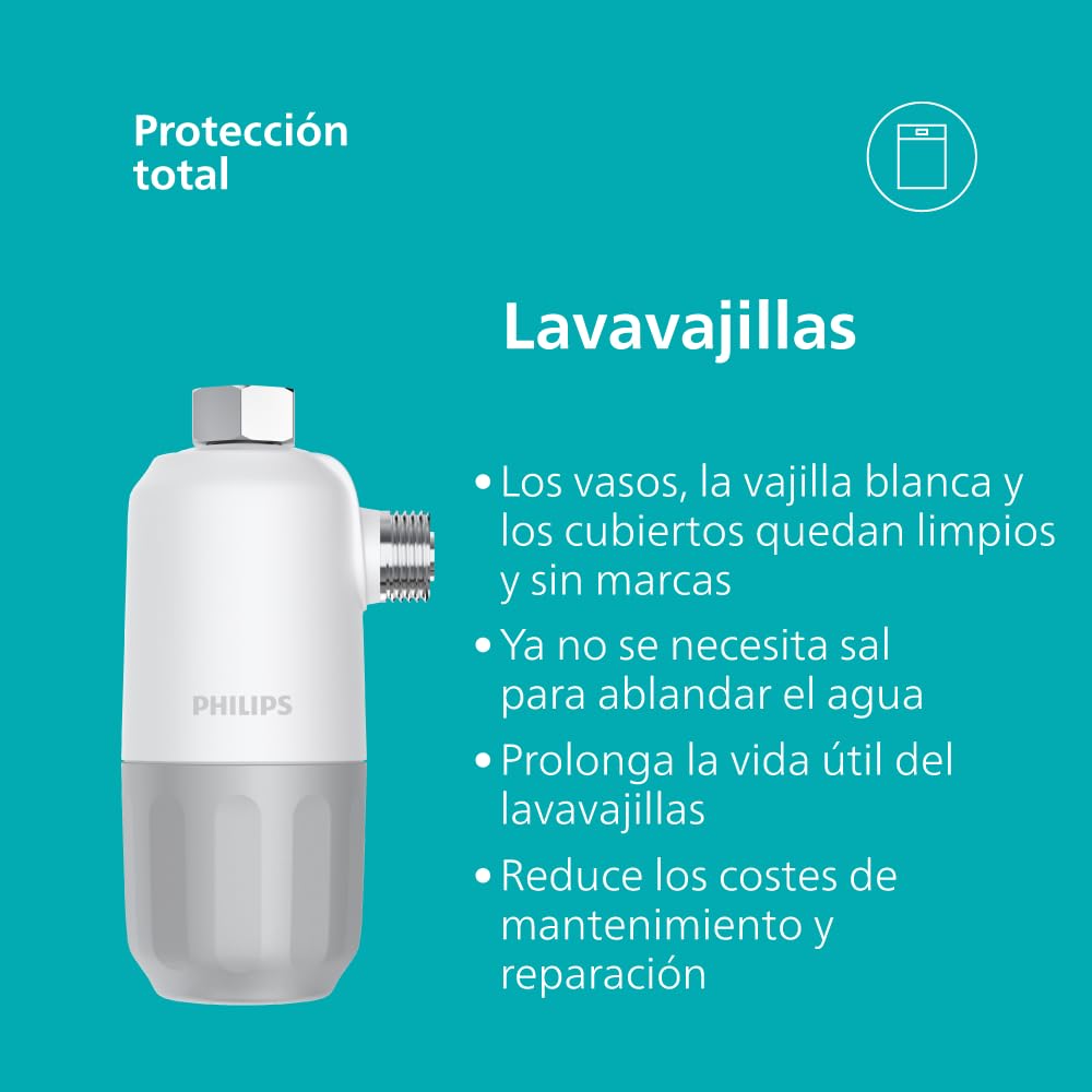 Philips Water INHIBIDOR DE CAL, filtración en 3 etapas, capacidad de filtración de 27.000 L, protege tu lavadora, lavavajillas y calentador de agua