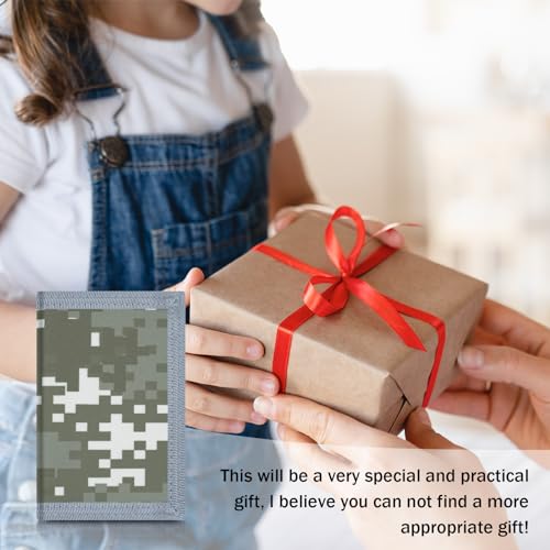 Image of AI-DEE RFID Trifold Canvas Outdoor Sports Wallet for Kids - Front Pocket Wallet with Magic Sticker (Digital Pattern B)