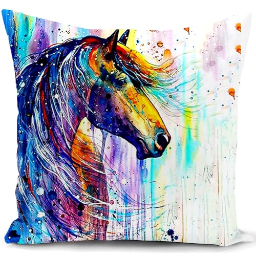HUASHUZI Cheval Housse de Coussin 40x40 cm Femme Cadeau Cheval Fille Ans Accessoires canape Coussin decoratif Salon scandinave Housse Coussin pour canapé Chambre
