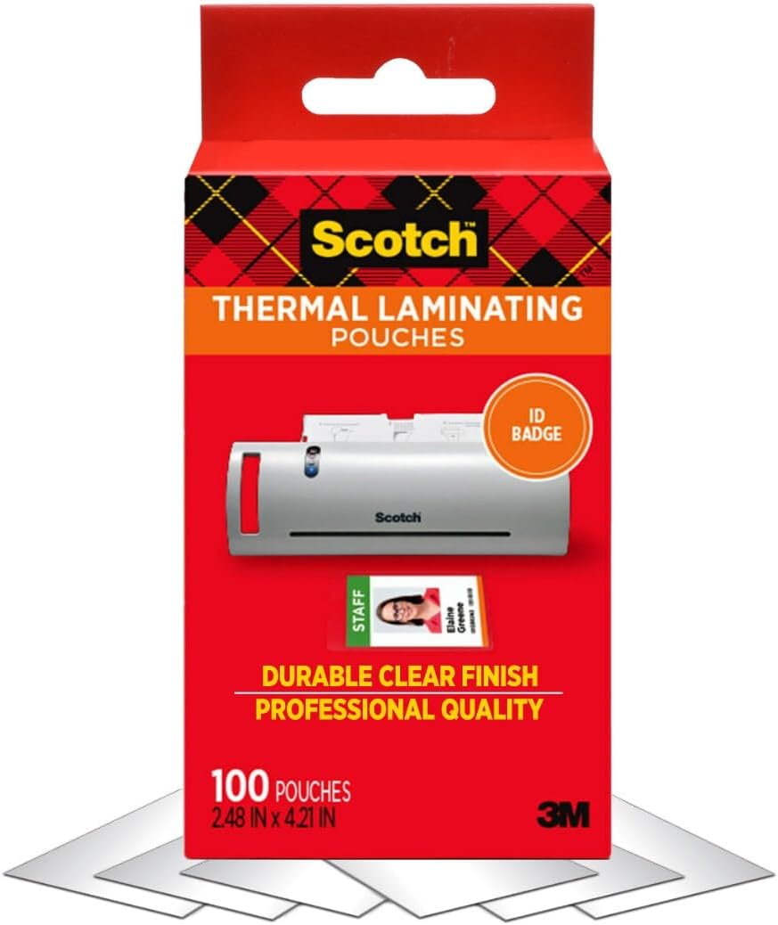 Thermal Laminating Pouches, 100 Count, Clear, 5 mil., Laminate Business Cards, Banners and Essays, Ideal Office or School Supplies, ID Card Sized (2.4 in. × 4.2 in.) Paper