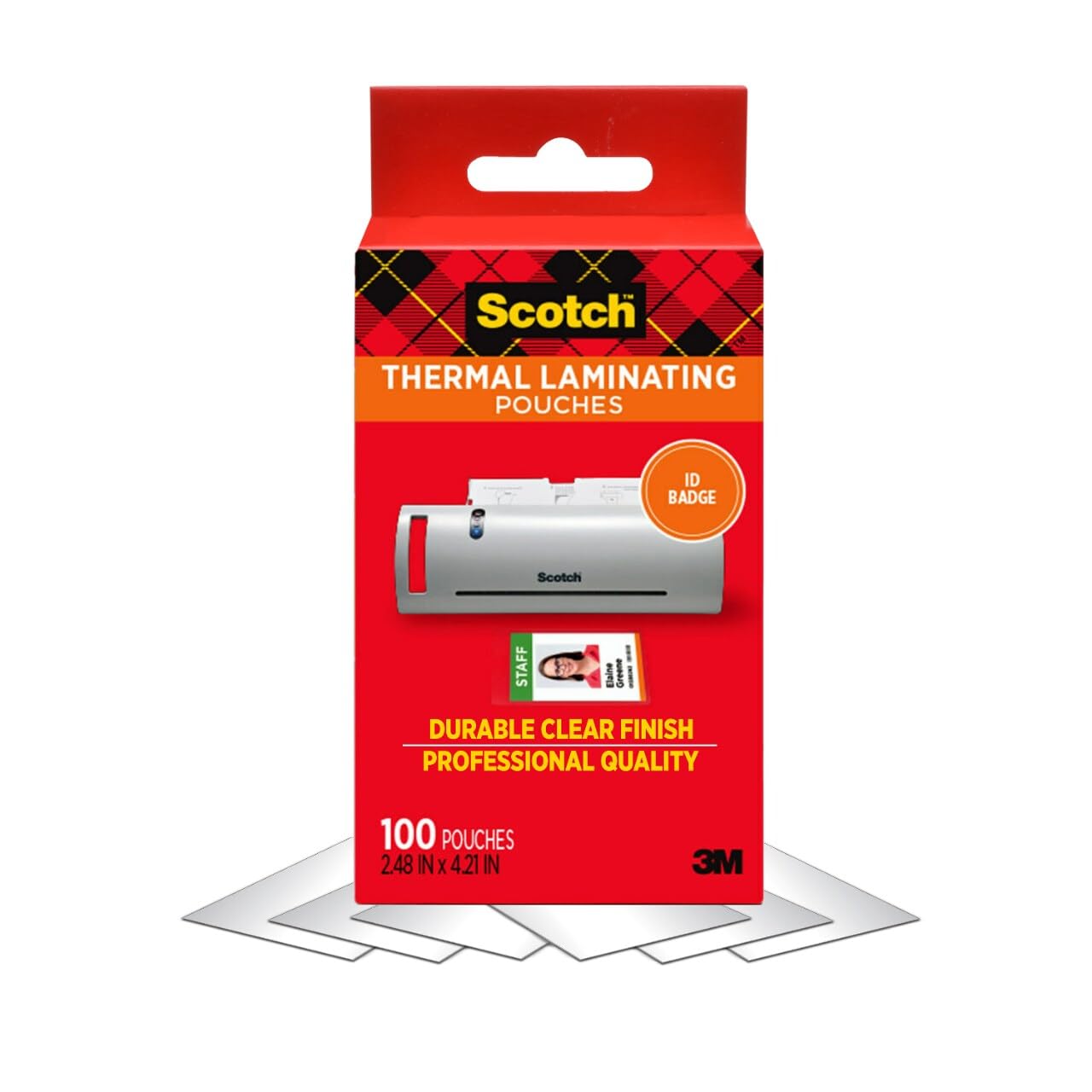 Scotch Thermal Laminating Pouches, 100 Count, Clear, 5 mil., Laminate Business Cards, Banners and Essays, Ideal Office or School Supplies, ID Card Sized (2.4 in. × 4.2 in.) Paper