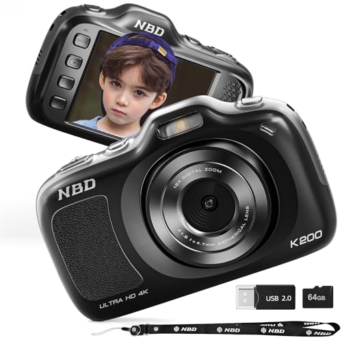 NBD 64MP Digital Cameras for Photography,4K Point and Shoot Camera,16X Zoom Compact Travel Cameras, Auto Focus Camera for Beginners Teens Kids and Lover Gift,Includes 64GB TF Card (Black)