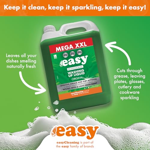 easy Original Washing Up Liquid Refill (5L x 3) Removes Dirt and Grease, Dishwashing Liquid with Light Fresh Scent for Professional and Home Use, Skin-Friendly Dish Soap - Image 2