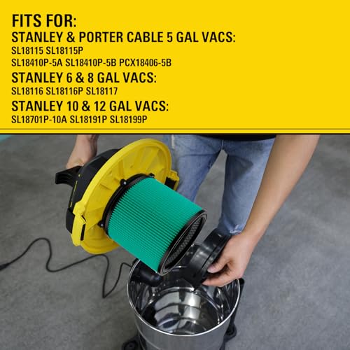 Image of Stanley HEPA Cartridge Filter Fits Most 5-18 Gal Wet /Dry Vacuums 08-2566H | High Efficiency, Washable & Reusable Replacement Filter