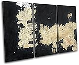 Bold Bloc Design - Map Game of Thrones Movie Greats 150x100cm Treble Canvas Art Print Box Framed Picture Wall Hanging - Hand Made in The UK - Framed and Ready to Hang