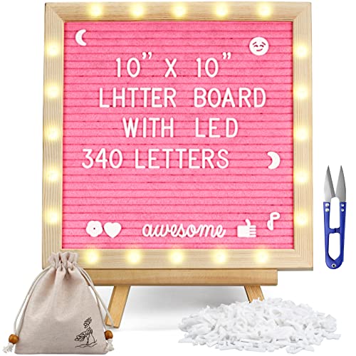 Pink Felt Letter Board with Lights, Built-in LED Lights -Message Board Adjustable Stand