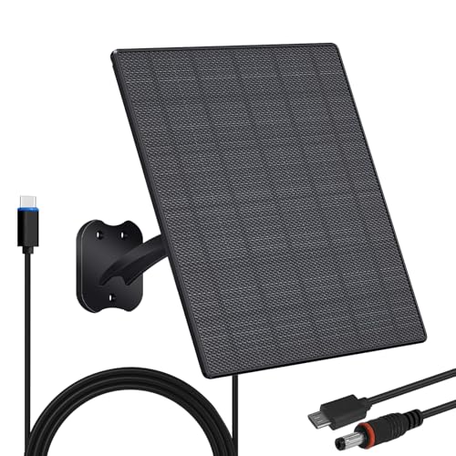 Image of Zivif 10W Solar Panel for Security Cameras, 5V Solar Charger with USB-C/Micro USB/DC 5.5x2.1mm Ports, IP66 Waterproof, Adjustable Mount & 7.2FT Cable