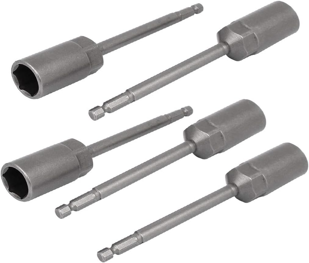 New Lon0167 150mm Length Featured 7mm Hex drill reliable efficacy hole 17mm Hexagonal Deep Socket Nut Driver Bit Gray 5pcs(id:a56 b5 65 70f)