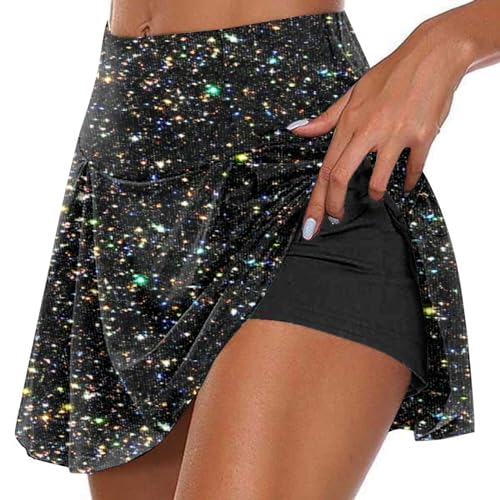 Blusen Rock Festlich High Waist Damen Ballettrock Rave Outfit Bleistiftrock Sommerkleid Faltenrock Kurz Satin Röcke Steampunk (2-Black, L)