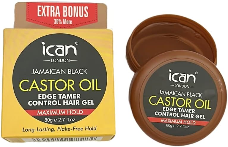 ican London Jamaican Black Castor Oil Edge Control Hair Gel Maximum Hold 80g