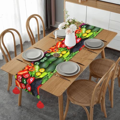Chemin de table imprimé légumes pour protéger et décorer votre table basse de salon