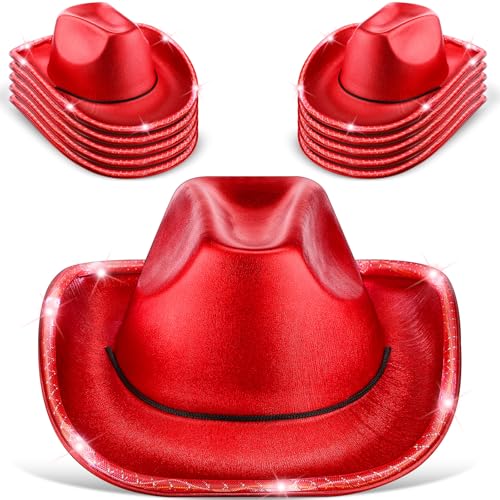 Image of Kigeli 10 Pcs Lights LED Cowboy Hat for Adult LED Flashing Hat for Western Cowboy Women Men Role Play