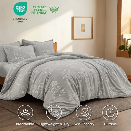 Image of PHF Cotton Jacquard Comforter Set King, Soft Breathable, Grey