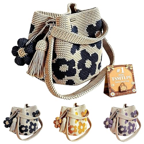 Bolso Tote Boho Floral de Crochet Beige para Mujer miniatura 1