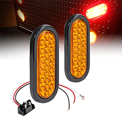 2Pc 6" Amber Oval Led Trailer Tail Light Kit [Dot Fmvss 108] [Sae Stip] [24 Led] [Grommet & Plug Included] [Ip67 Waterproof] [Park & Turn Signal] Marine Trailer Lights For Boat Trailer Rv Trucks #TOP12