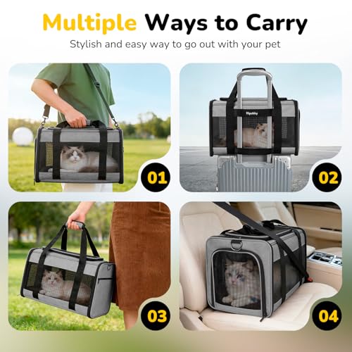 Hipubby Cat Carrier Dog Carrier for Pets Up to 16 Lbs, Soft-Sided Pet Travel Carrier for Cats and Small Dogs, Airline Approved Pet Carrying Case with Shoulder Strap & Removable Mat - Grey - Image 8
