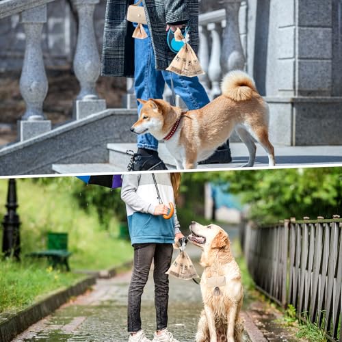 Image of Affrolling 5 Pcs Leather Dog Poop Bag Holder Christmas Include 45 Scented Poop Bags Dispenser Cute for Travel Walking Dog Park and Outdoor Use(Apricot)