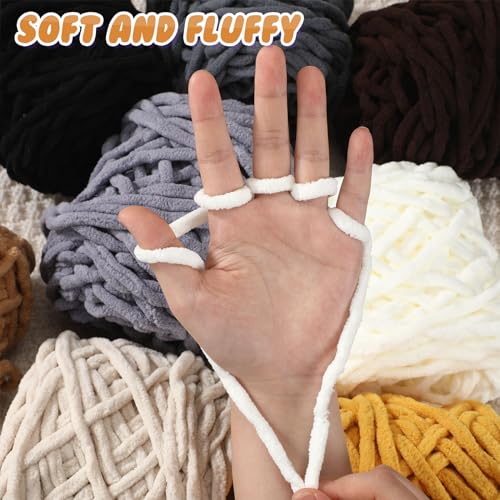 Image of Buryeah 8 Pack Chunky Chenille Yarn for Crocheting Soft Thick Fluffy Yarn for Hand Knitting Bulky Velvet Blanket Plush for Weaving DIY Crafts Each 3.5 oz 55 Yards (Brown Series)